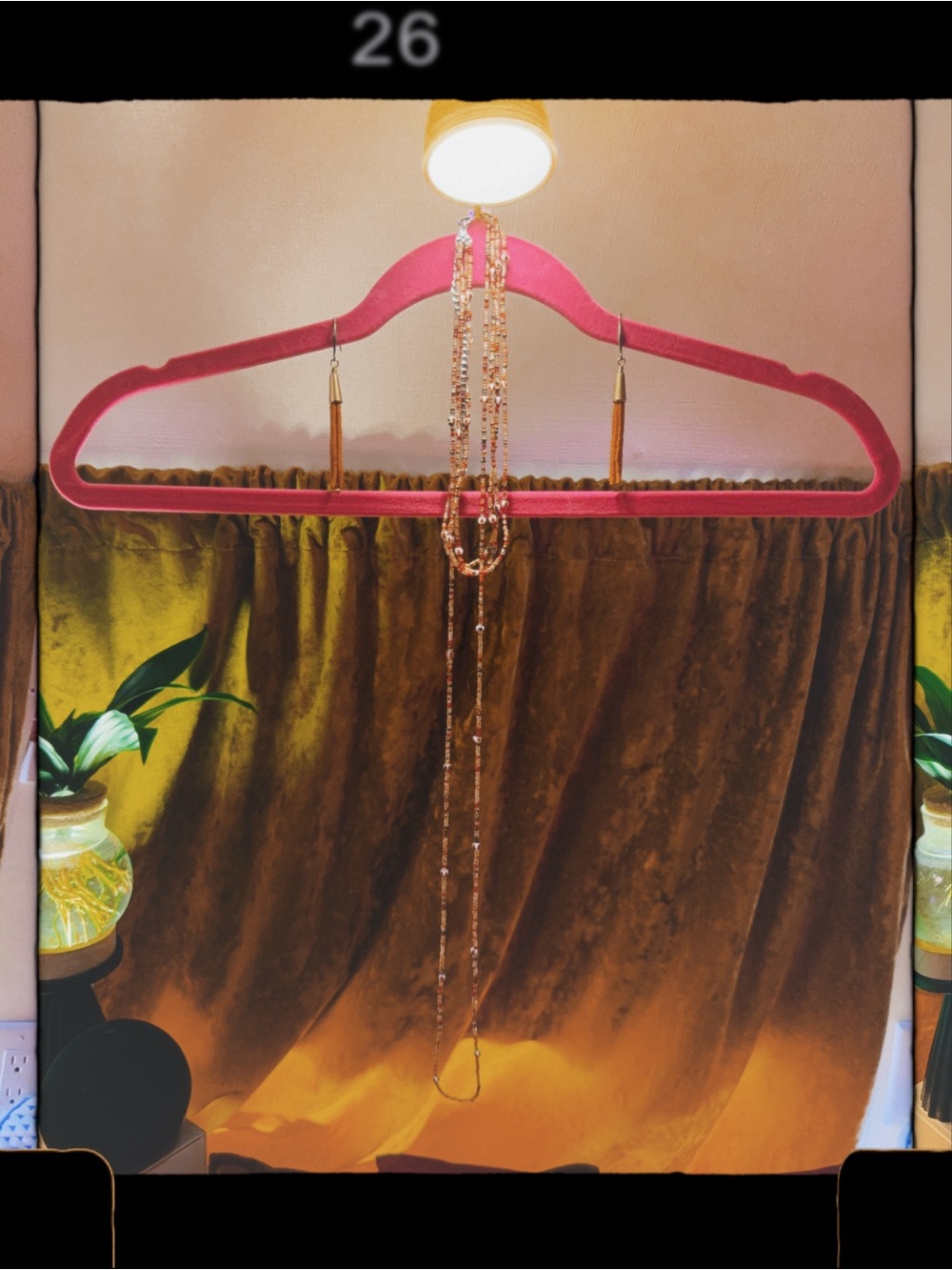 Anthropologie Pink Velvet Hanger with Gold-Tone Pendant Necklace
